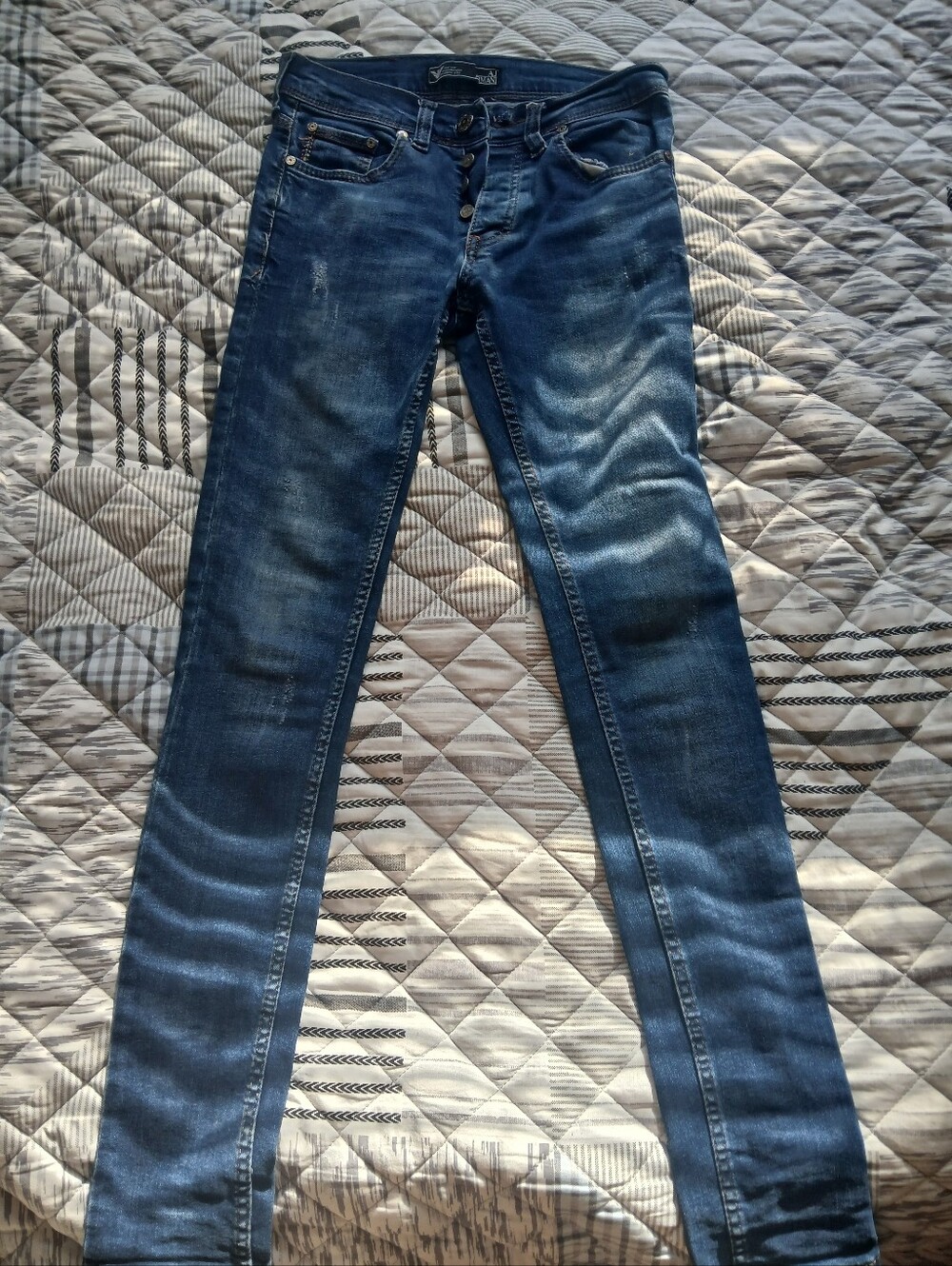 Stretch Skinny Blue Jeans - Faded Wash Giorgio Armani Lightly Distressed, Long